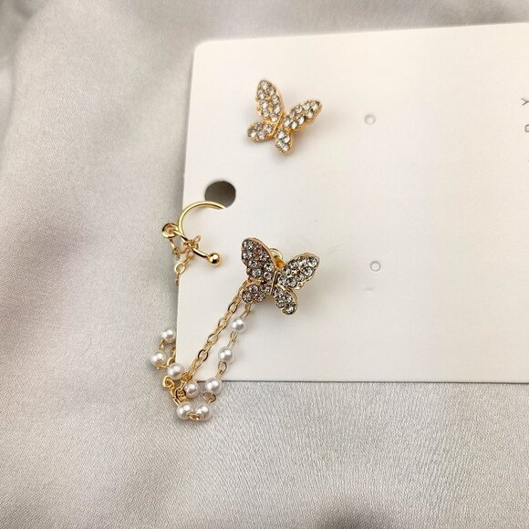 Crystal Butterfly Cuff Clip Earrings 2 - Picture 2 of 2